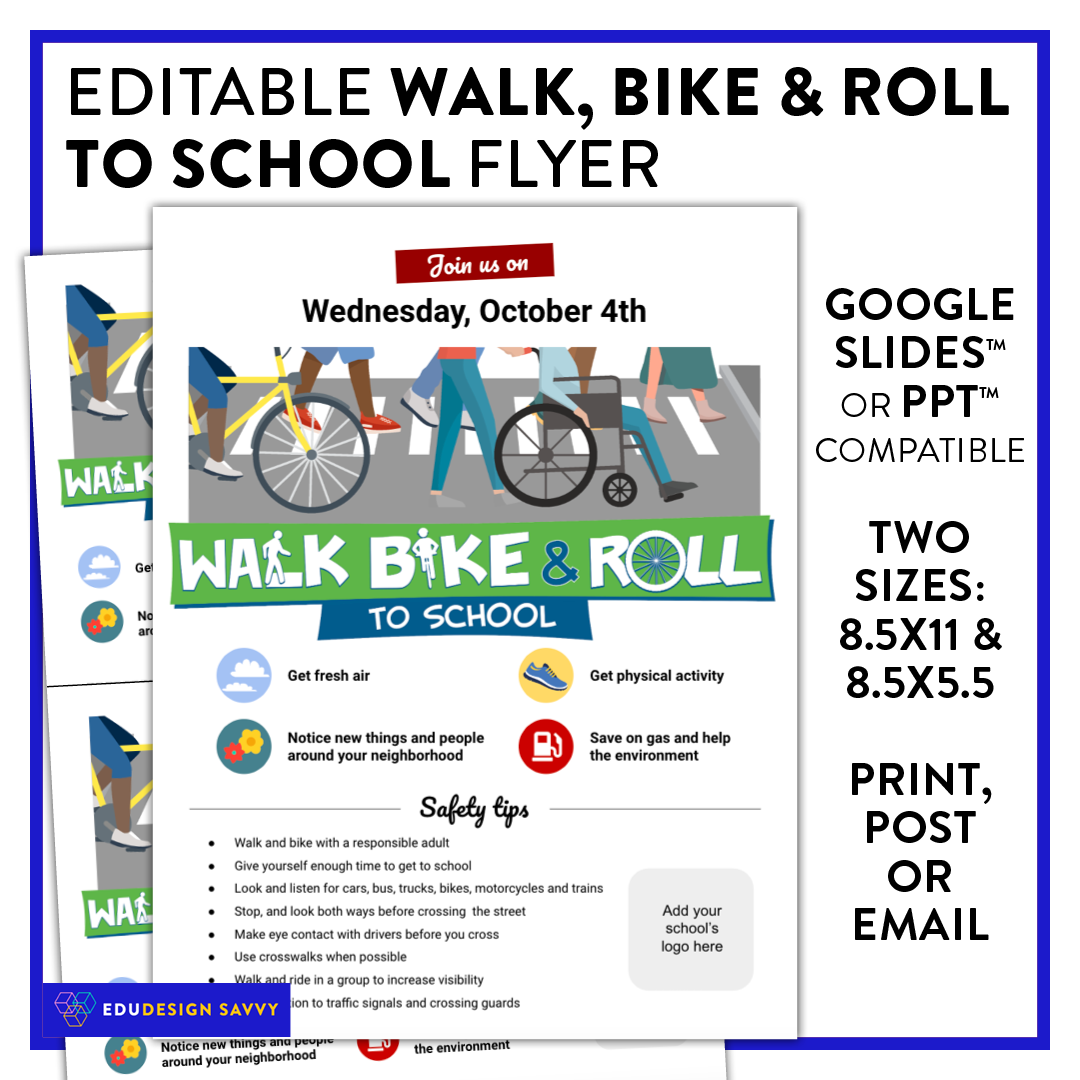 National Walk, Bike and Roll to School Day Flyers - 3 different designs