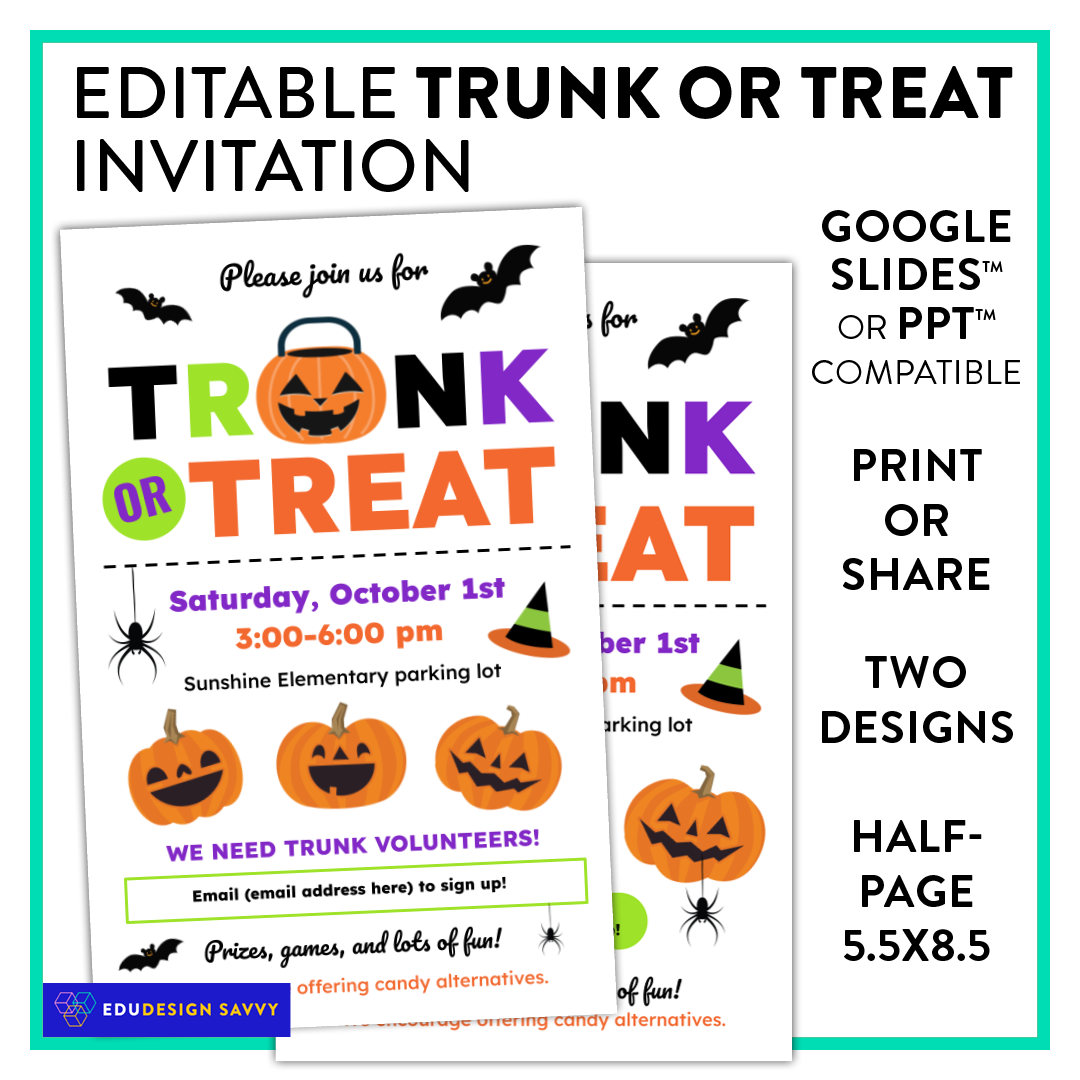 EDITABLE Trunk or Treat Invitation: 2 designs!