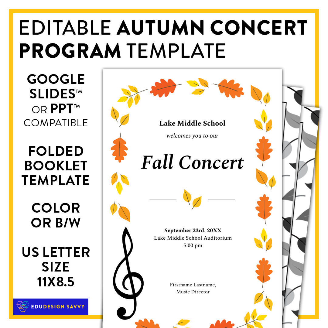 EDITABLE Autumn Chorus or Band Concert Program Template
