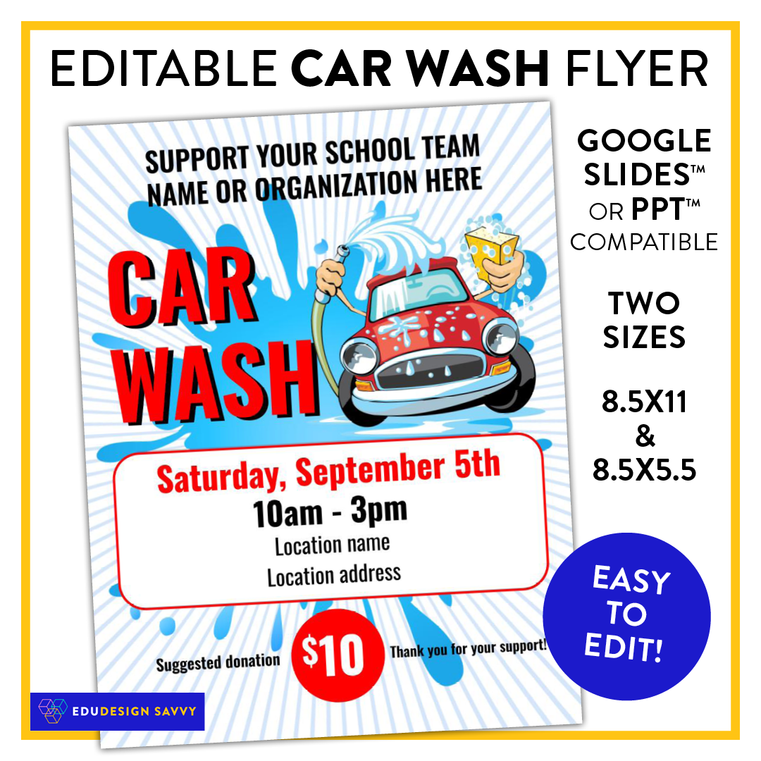 EDITABLE Car Wash fundraiser flyer: 3 designs