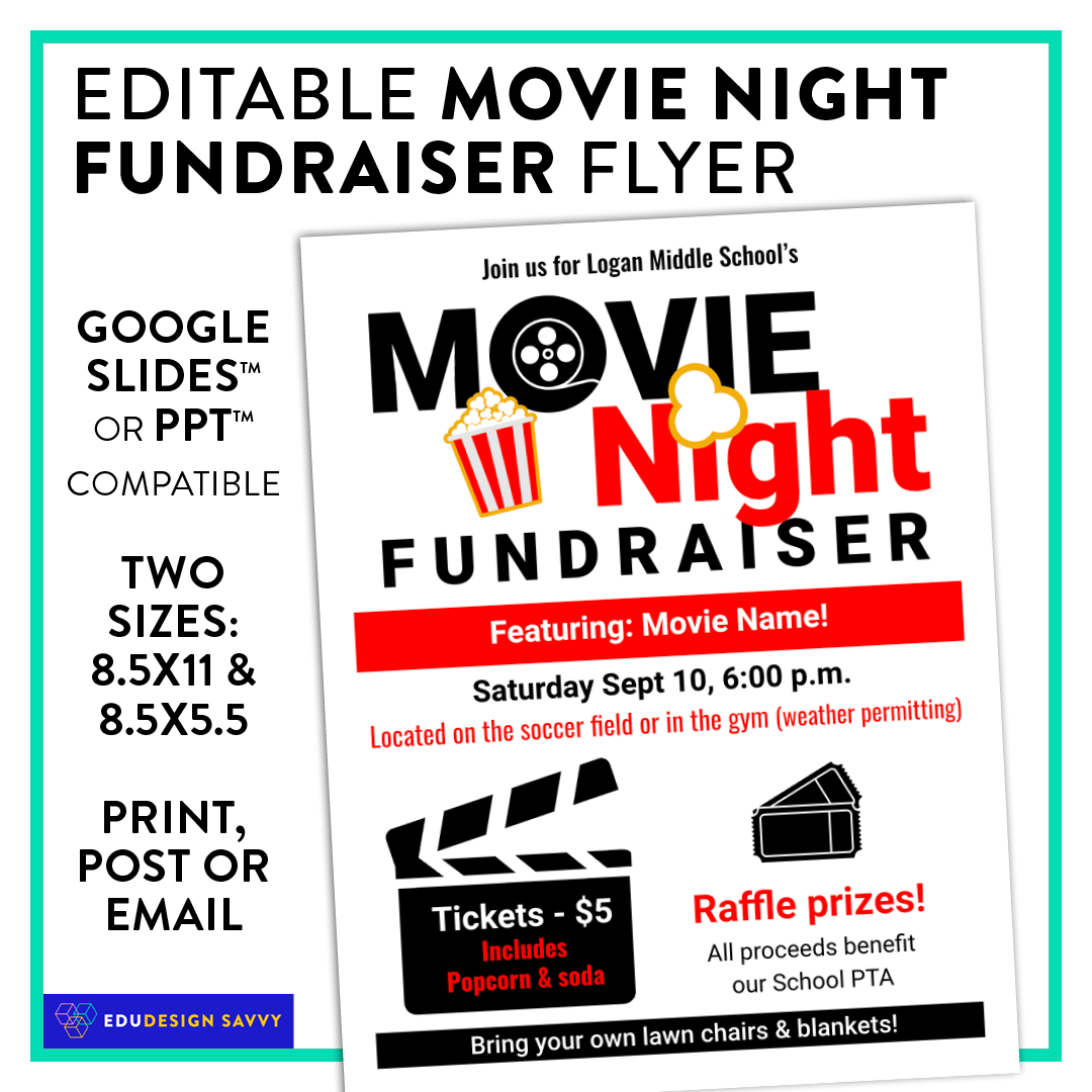 Editable Movie Night Fundraiser Flyer - 2 sizes!