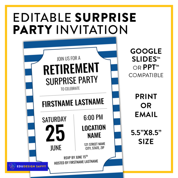 Editable Retirement Surprise Party Invitation | Made By Teachers