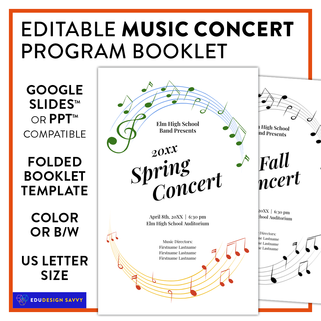 Editable School Music Program Template: For concert, band, recital or chorus!