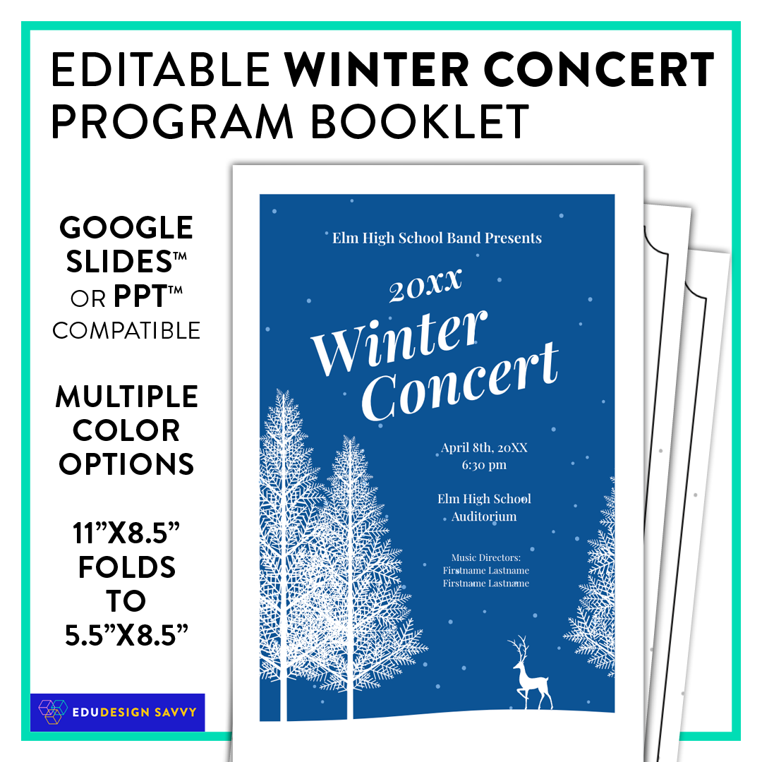 EDITABLE Winter Chorus or Band Music Concert Program! Foldable booklet design