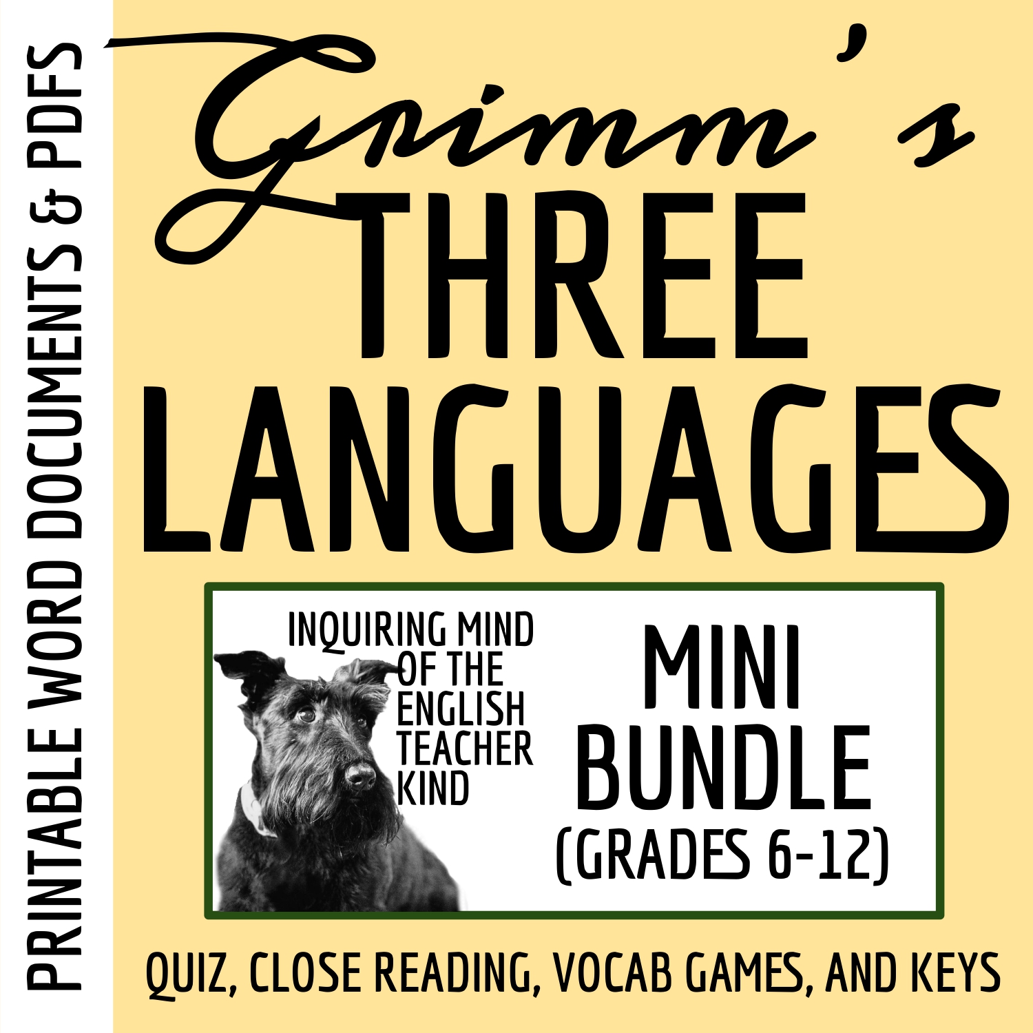 "The Three Languages" Activities Bundle for High School (Grimm's Fairy Tale)