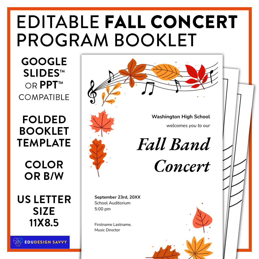 EDITABLE Fall Leaves Concert Program Booklet Template