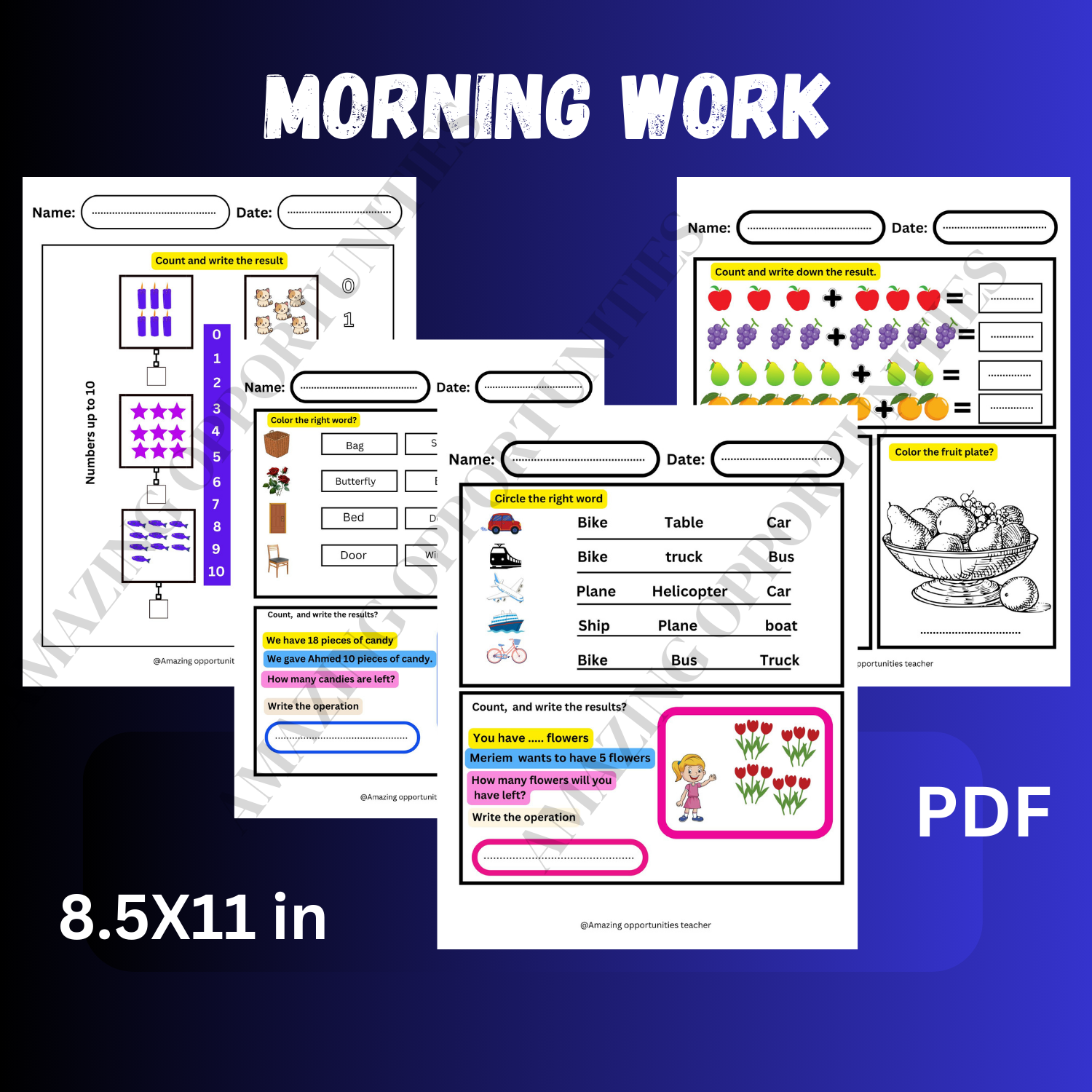Morning Work or Homework - Math & Literacy
