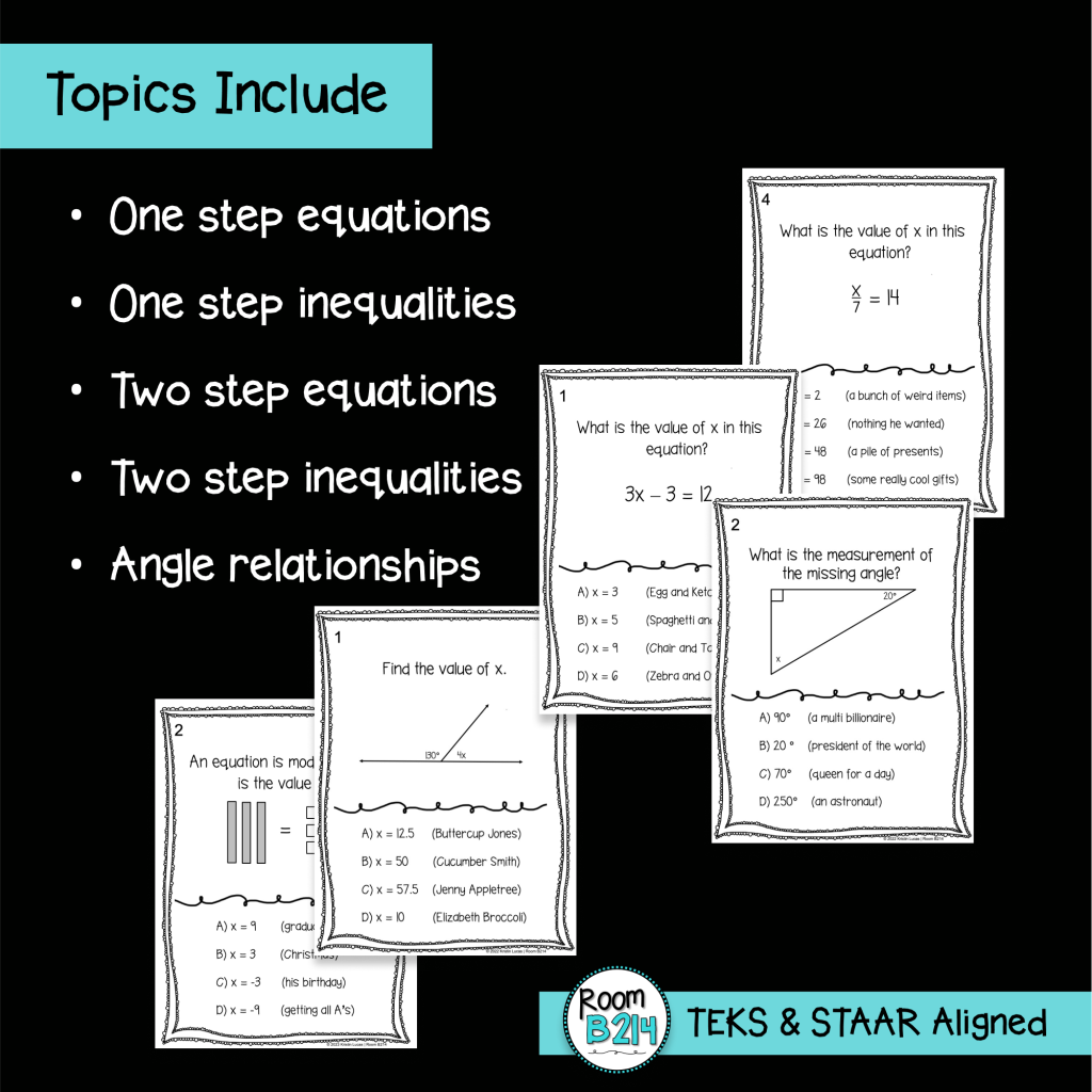 Equations and Inequalities Silly Story BUNDLE TEKS 6.10A 7.11A 7.11C ...