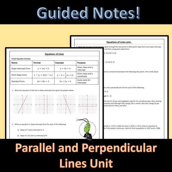 Equations of Lines Geometry Guided Notes Parallel and Perpendicular ...