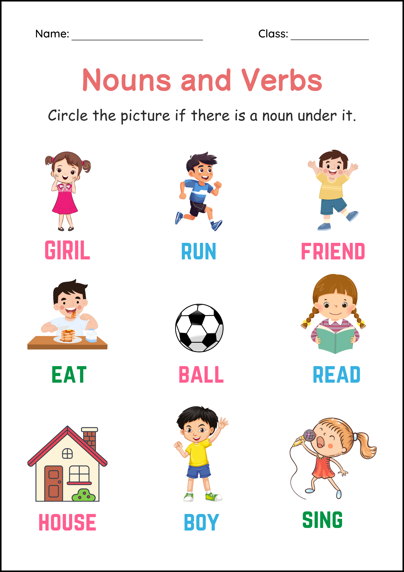 Printable Nouns and Verbs Grammar Worksheets 2nd and 3rd Grade | Made ...