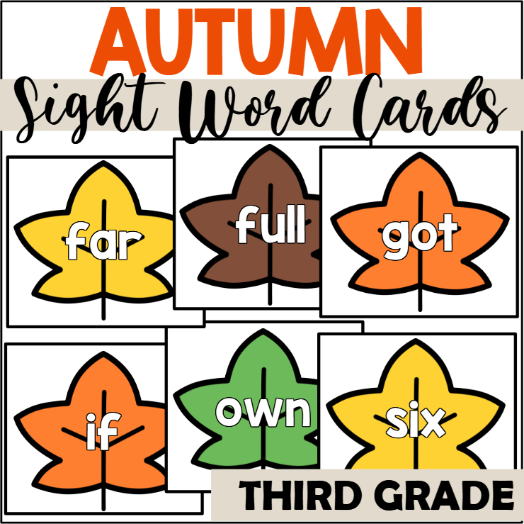 Fall Sight Word Cards for Third Grade