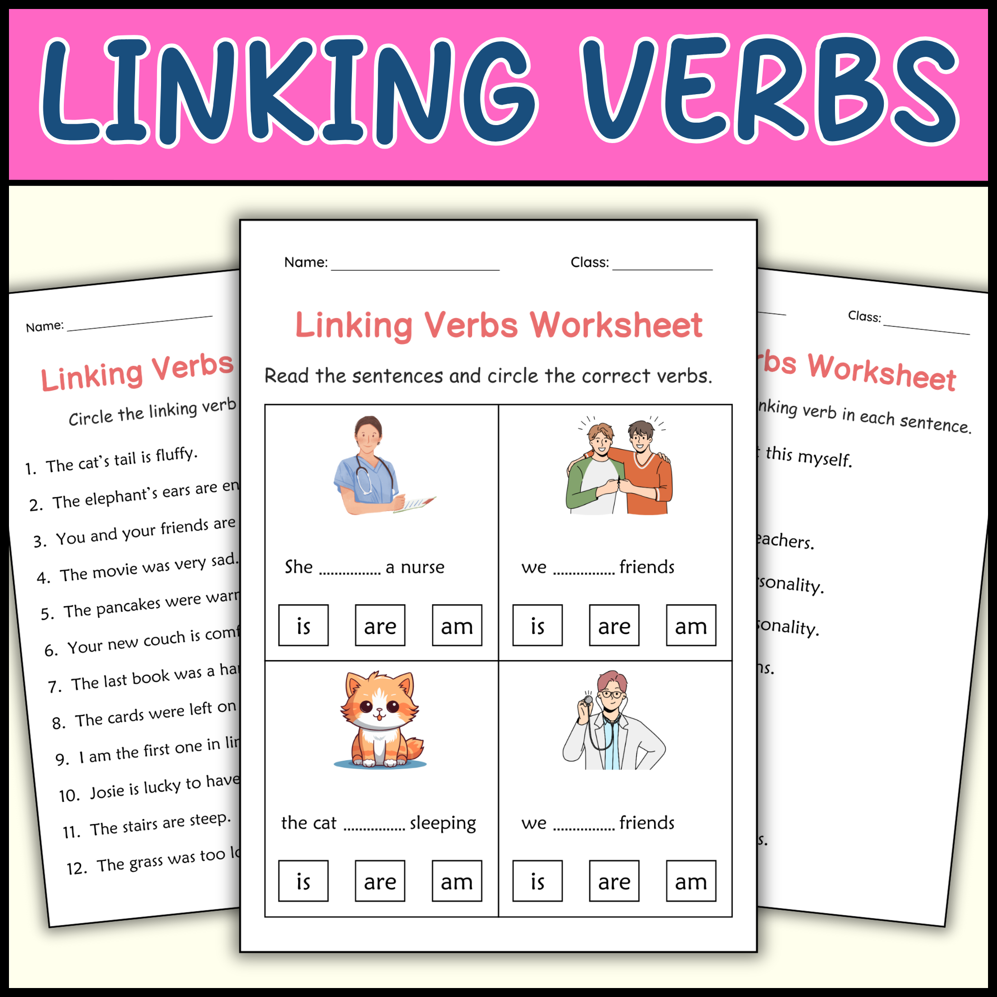 3rd Grade Linking Verb Grammar Worksheets - Linking Verb Activities