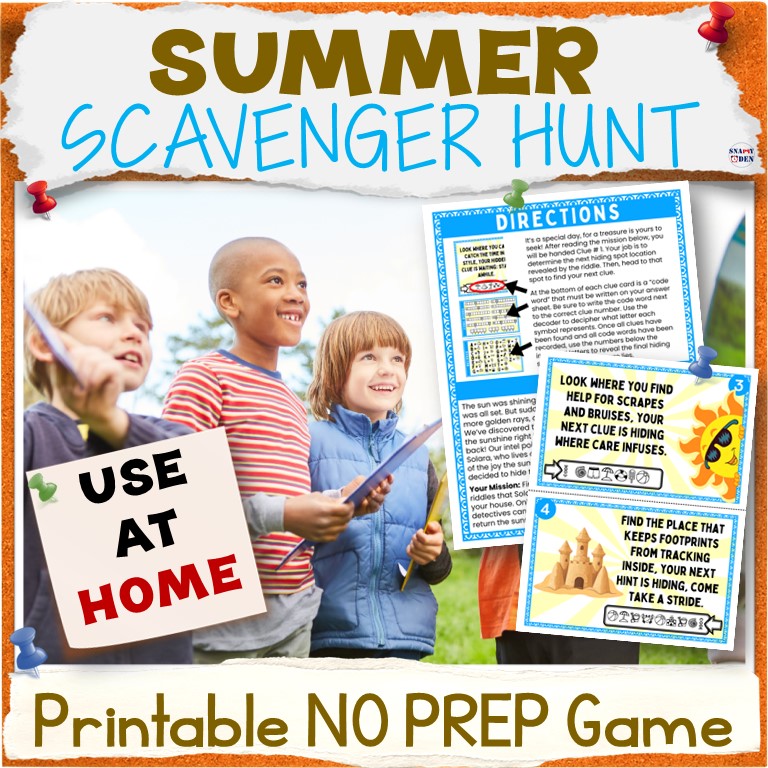 Summer Scavenger Hunt Printable Game for Kids Homeschool Play at Home Kit