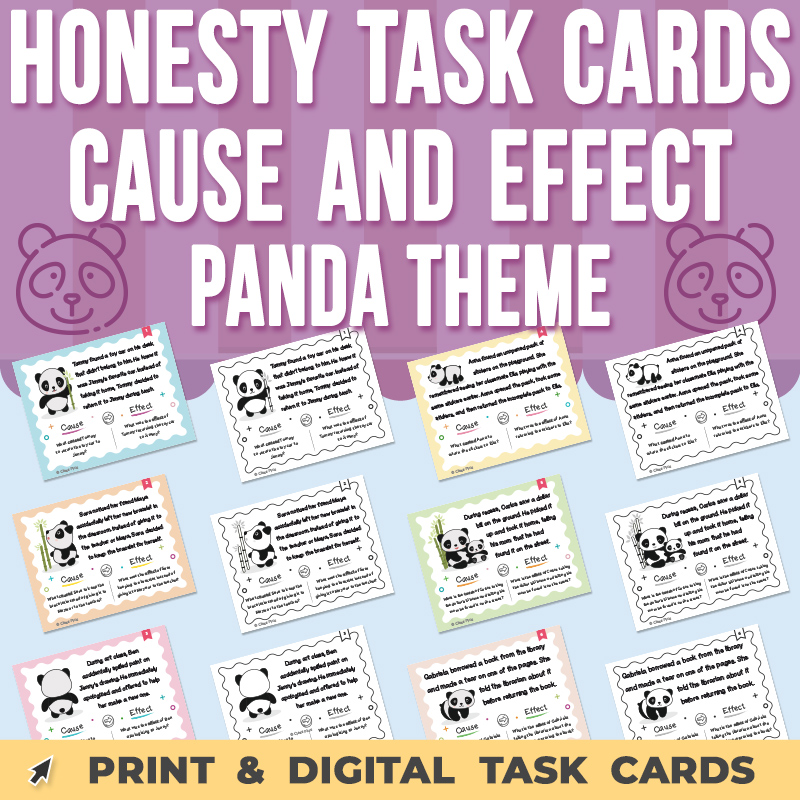 Honesty Task Cards with Panda Theme, Cause and Effect Critical Thinking Activity