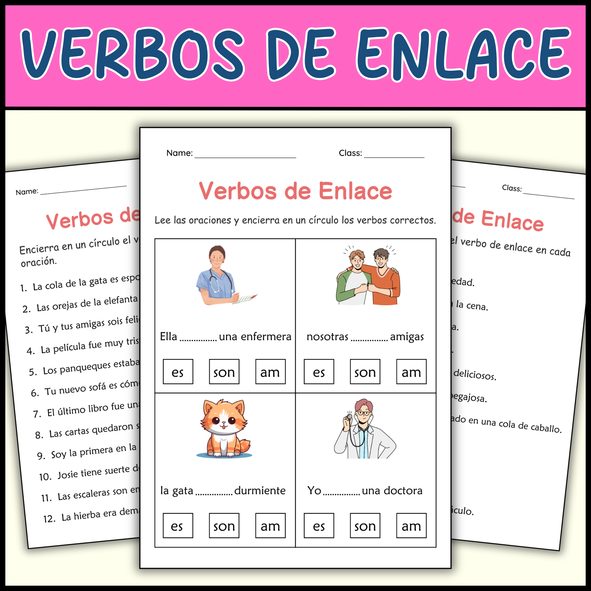 Linking Verb Worksheets in Spanish - Hojas de trabajo de verbos de enlace