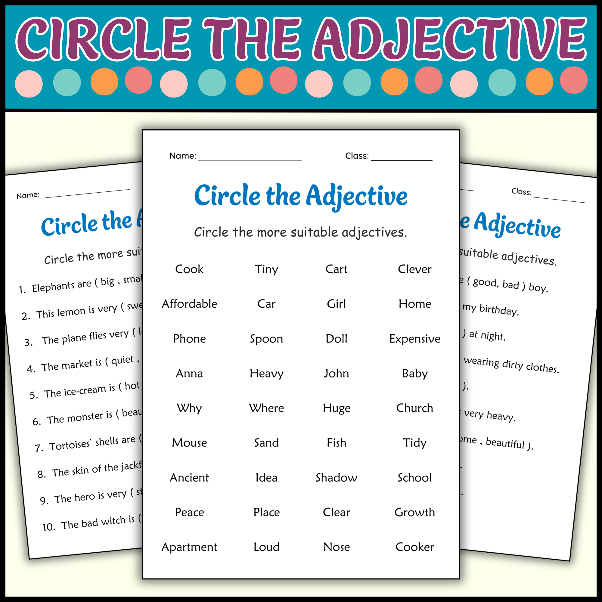 Circle the Adjectives Grammar Worksheets 2nd and 3rd Grade