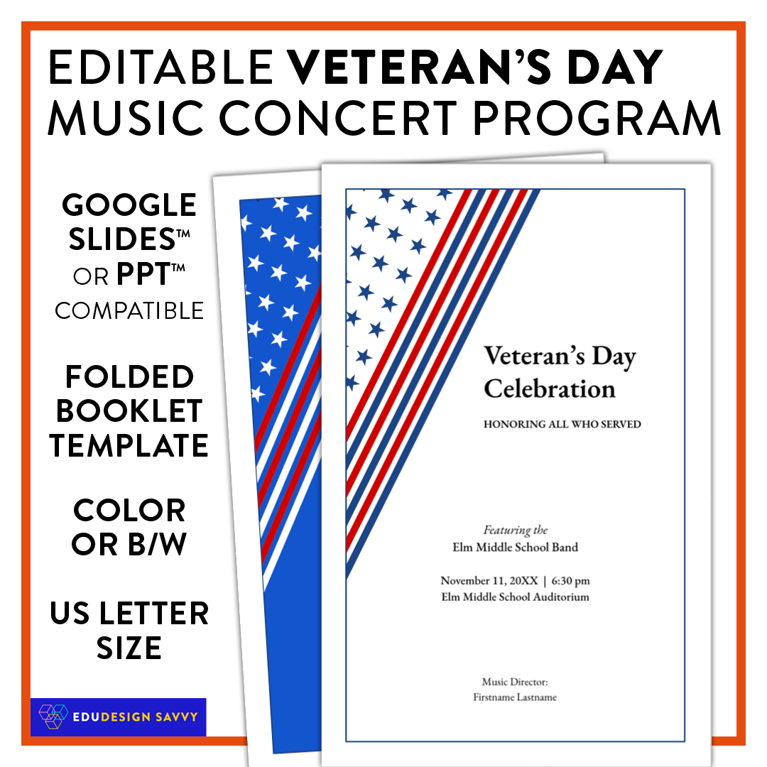 Editable Veteran's Day Music Program Booklet - Patriotic Chorus or Band Concert
