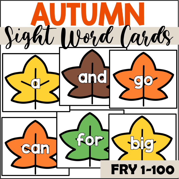 Fall Sight Word Cards for Fry 1-100