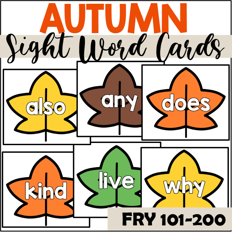 Fall Sight Word Cards for Fry 101-200