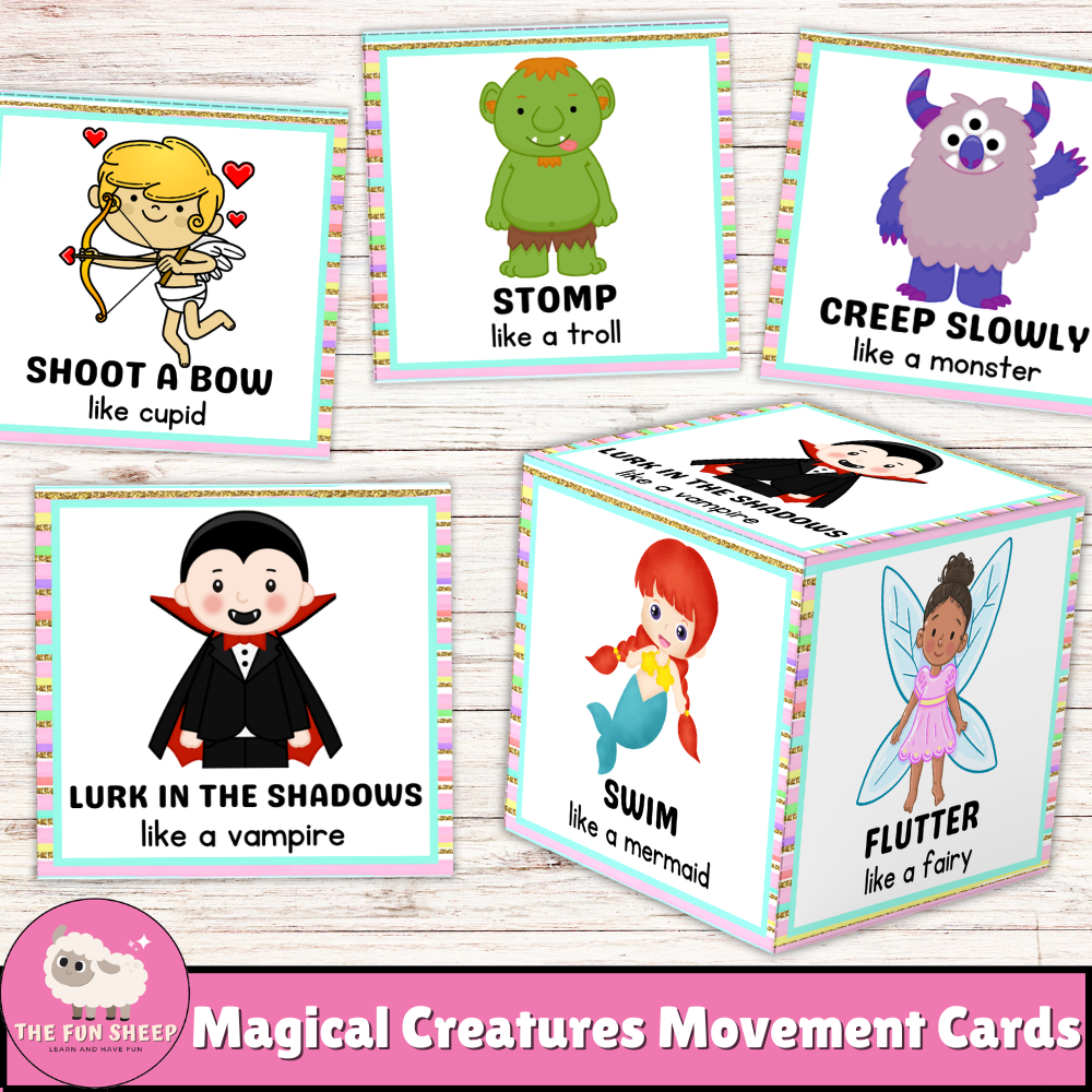 Magical Creatures Movement Cards | Mythical Creatures Dice Game Brain Break