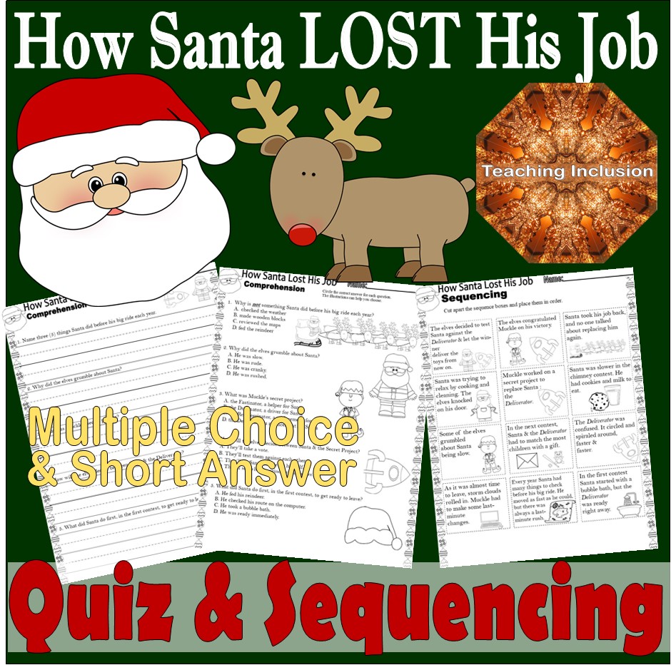 How Santa LOST His Job Christmas Reading Comprehension Test Quiz Sequencing Worksheets