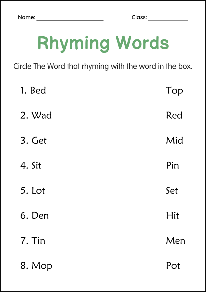 First Grade Rhyming Words Worksheet Printable Rhyming Words Activities Worksheets First Grade Phonics ...