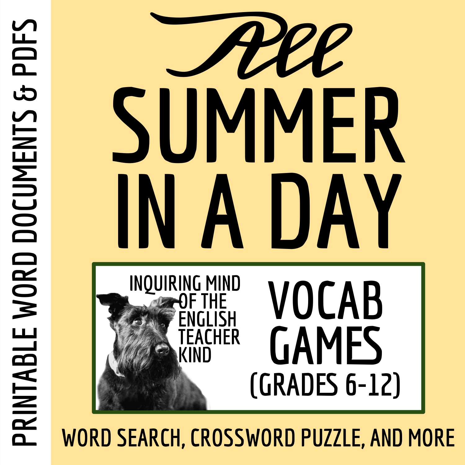 "All Summer in a Day" by Ray Bradbury Vocabulary Games (Crossword, Word Search)