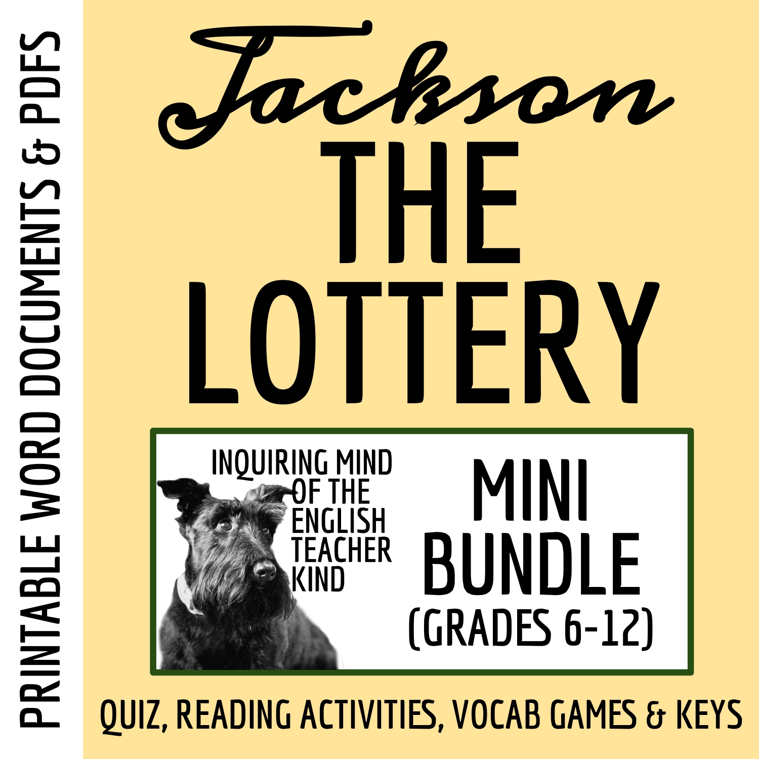 "The Lottery" by Shirley Jackson Quiz, Reading Activities, and Vocabulary Games