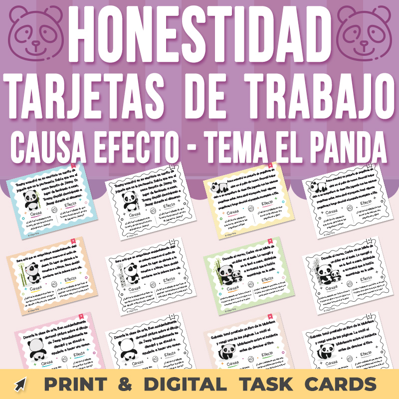 Tarjetas de Trabajo Sobre La Honestidad Tema El panda, Causa y Efecto Actividad