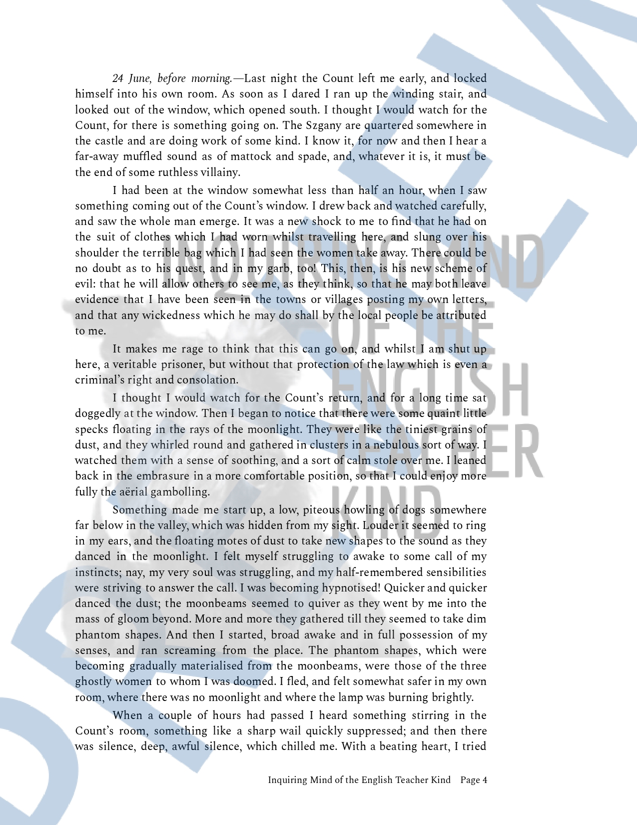 Dracula Chapter 4 Close Reading Analysis Worksheet and Answer Key ...