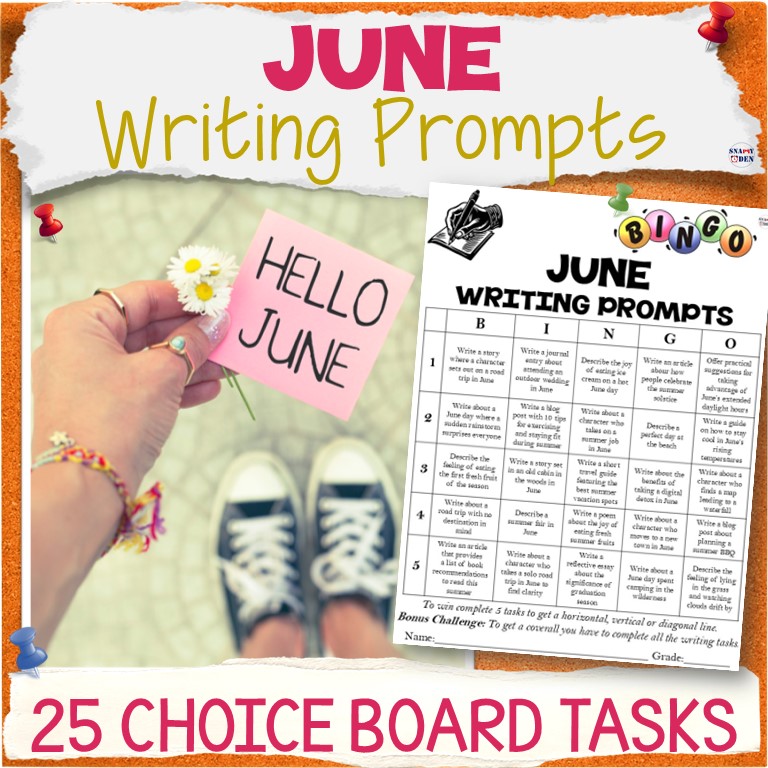 June Writing Prompts Bingo Creative Writing Morning Work Choice Board