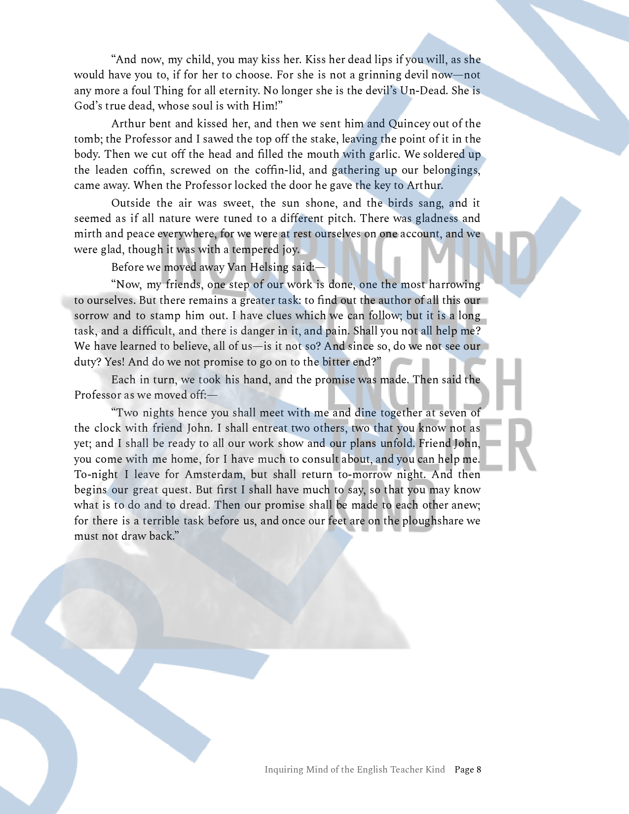 Dracula Chapter 16 Close Reading Analysis Worksheet and Answer Key ...