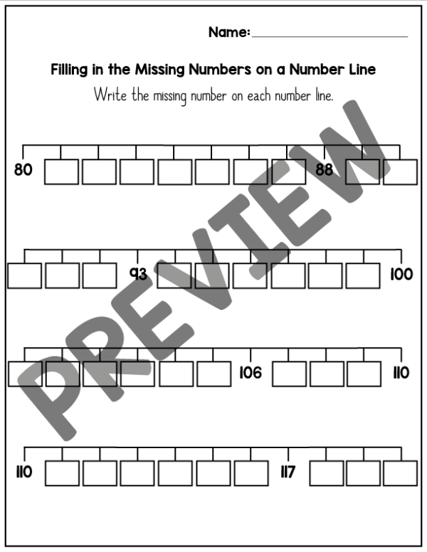 Missing Numbers on a Number Line Worksheets | Counting to 120 | Made By ...