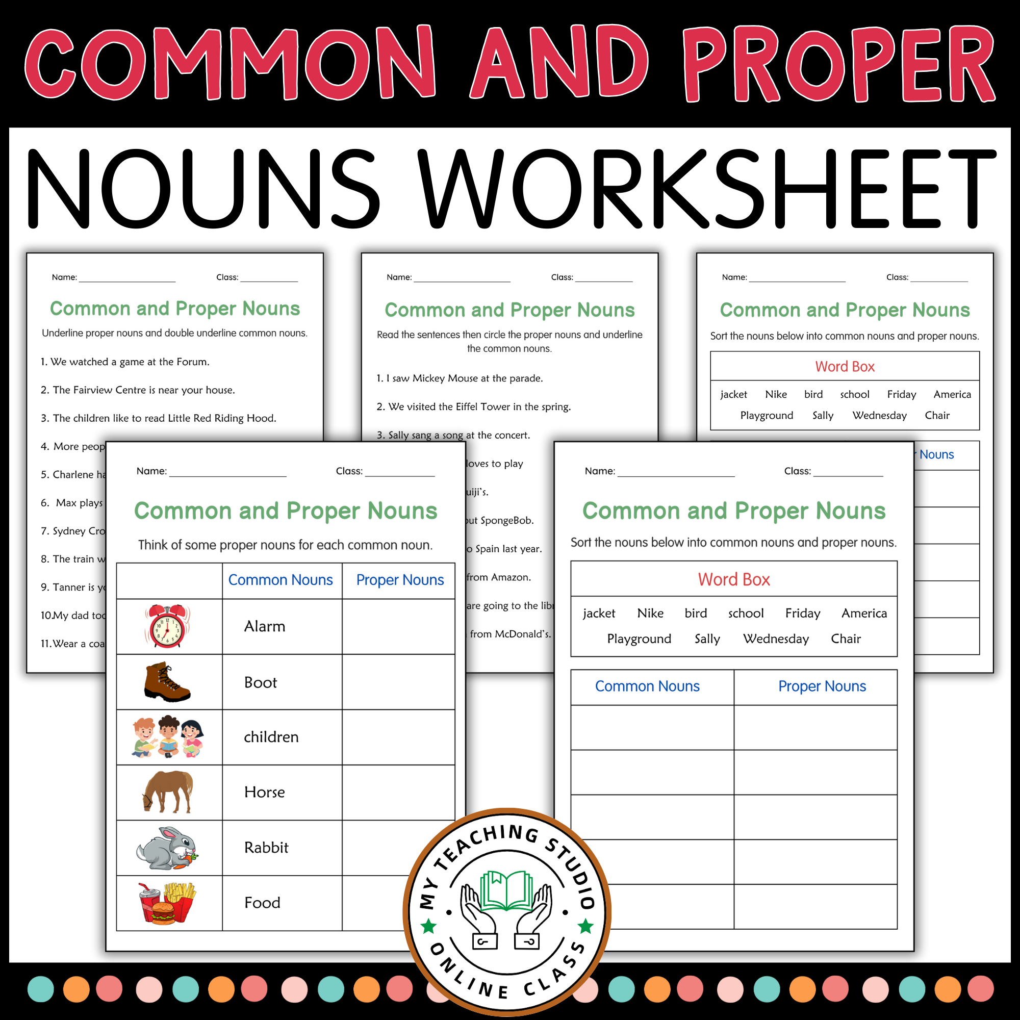 2nd Grade Common and Proper Nouns Grammar Activities Worksheets