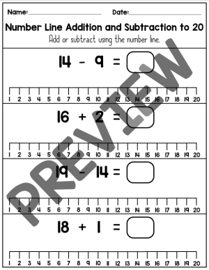 Adding and Subtracting on a Number Line Worksheets - up to 20 - Made By ...