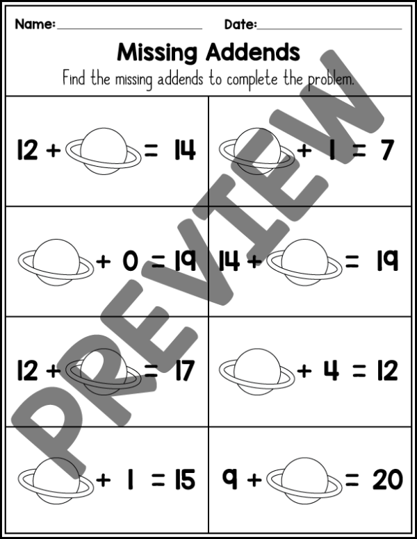 Missing Addends to 20 | Math Worksheets | Made By Teachers