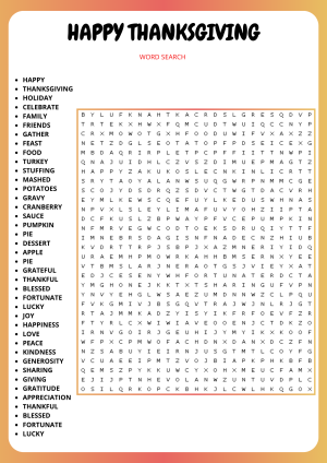 HAPPY THANKSGIVING WORD SEARCH PUZZLE WORKSHEET ACTIVITY - Made By Teachers