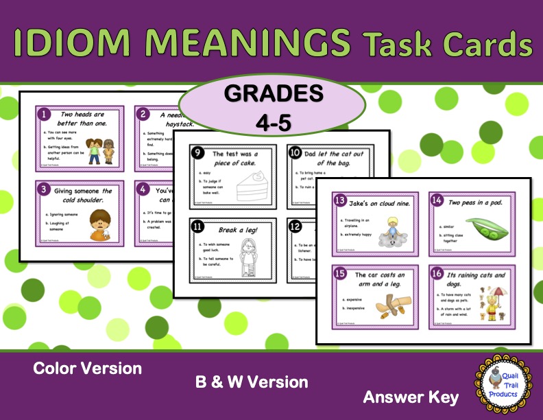IDIOMS and their MEANINGS Task Cards