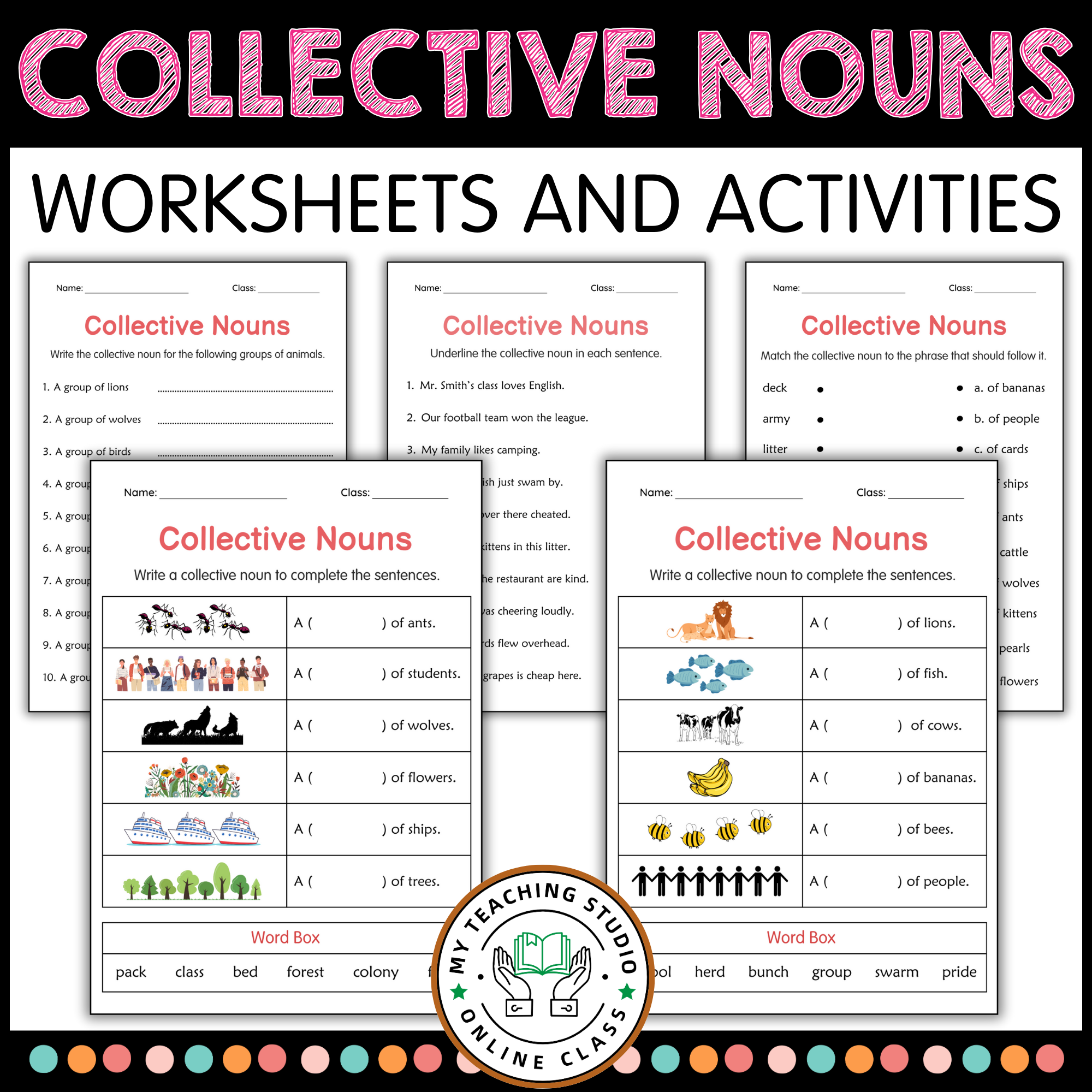 2nd grade Collective Nouns Grammar Practice Activities Worksheets