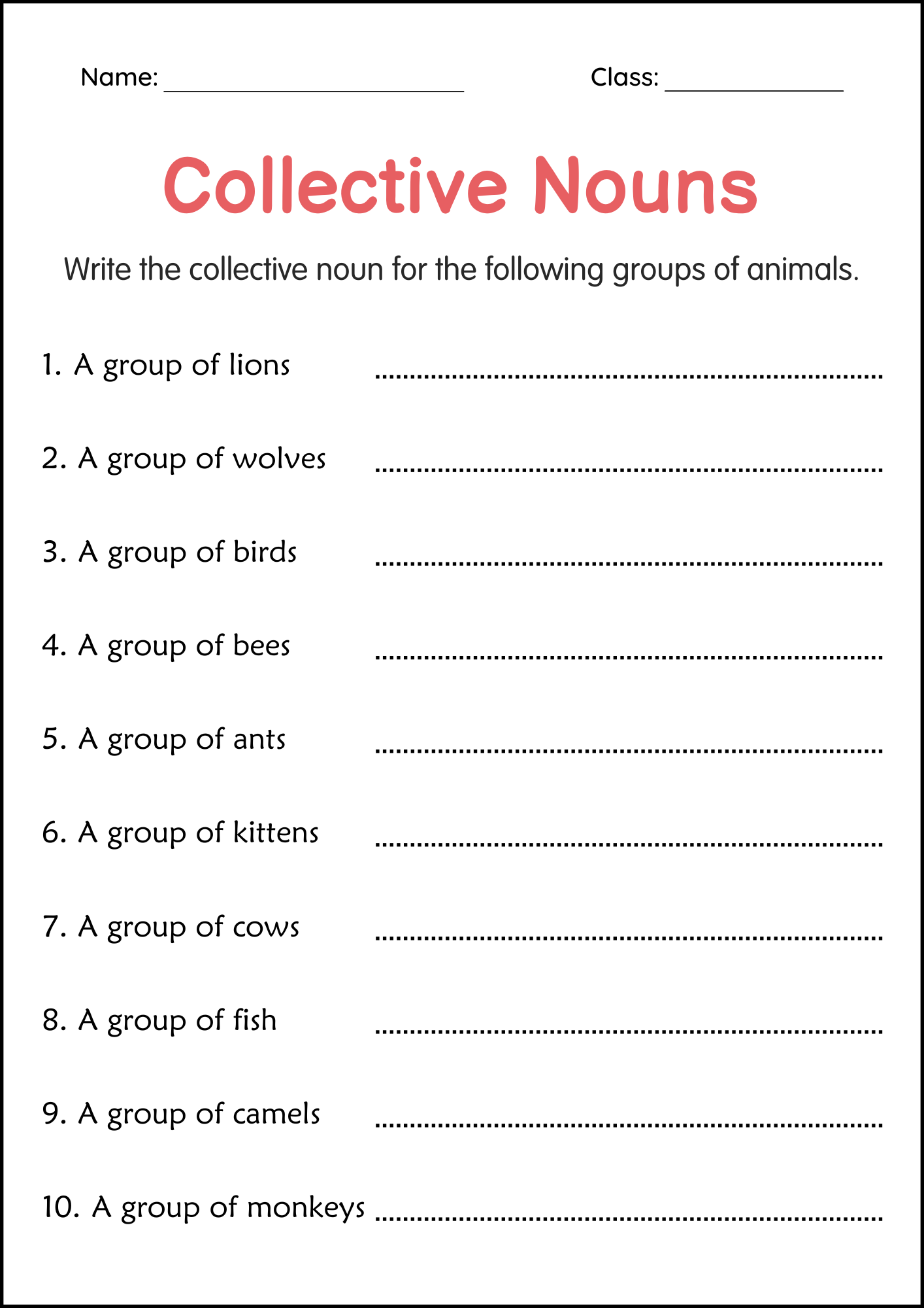 2nd grade Collective Nouns Grammar Practice Activities Worksheets ...
