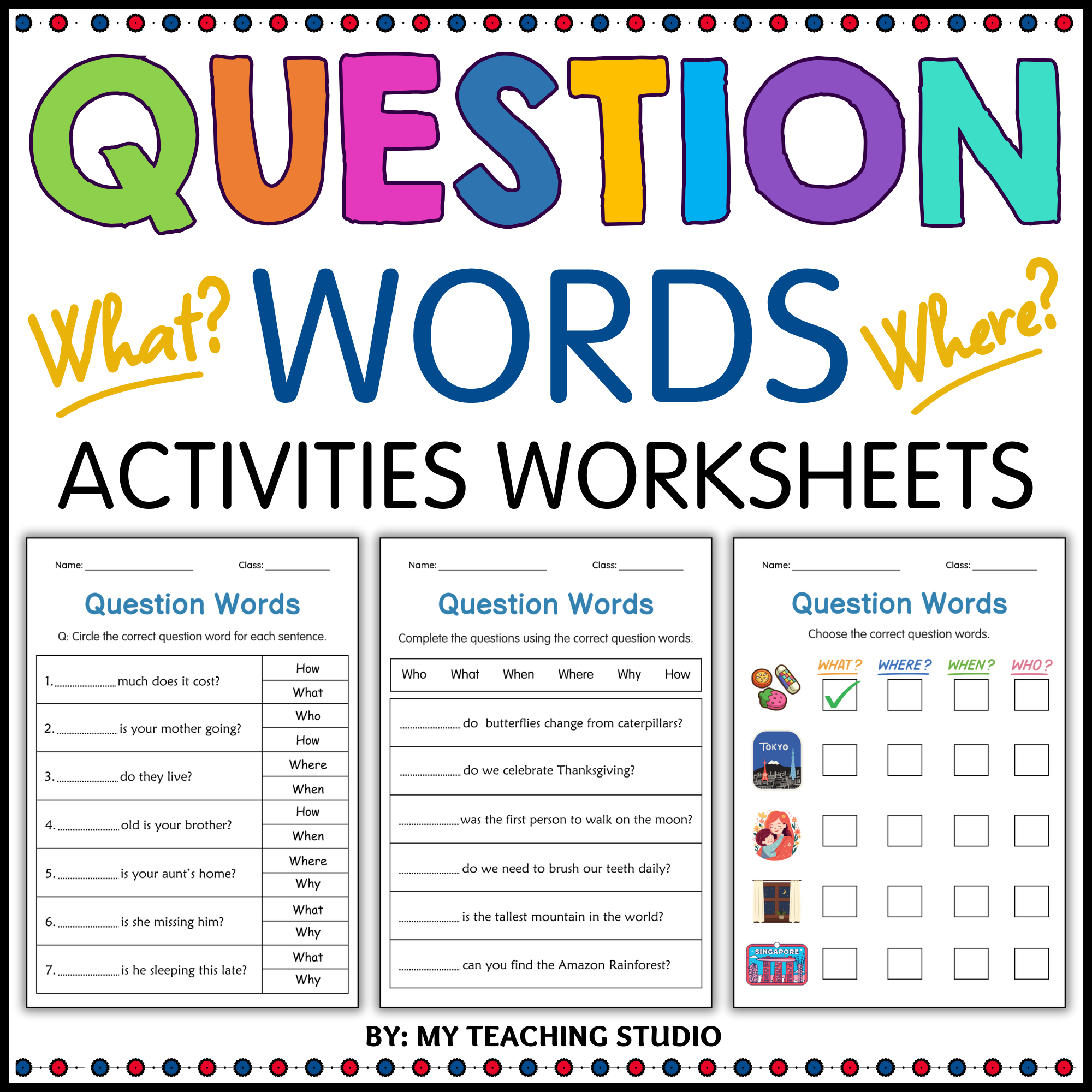 Question Words Worksheets with Answers - 2nd Grade Writing Questions Activities