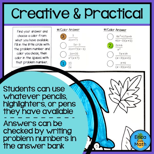 Add & Subtract Rational Expressions Color by Number Activity for ...
