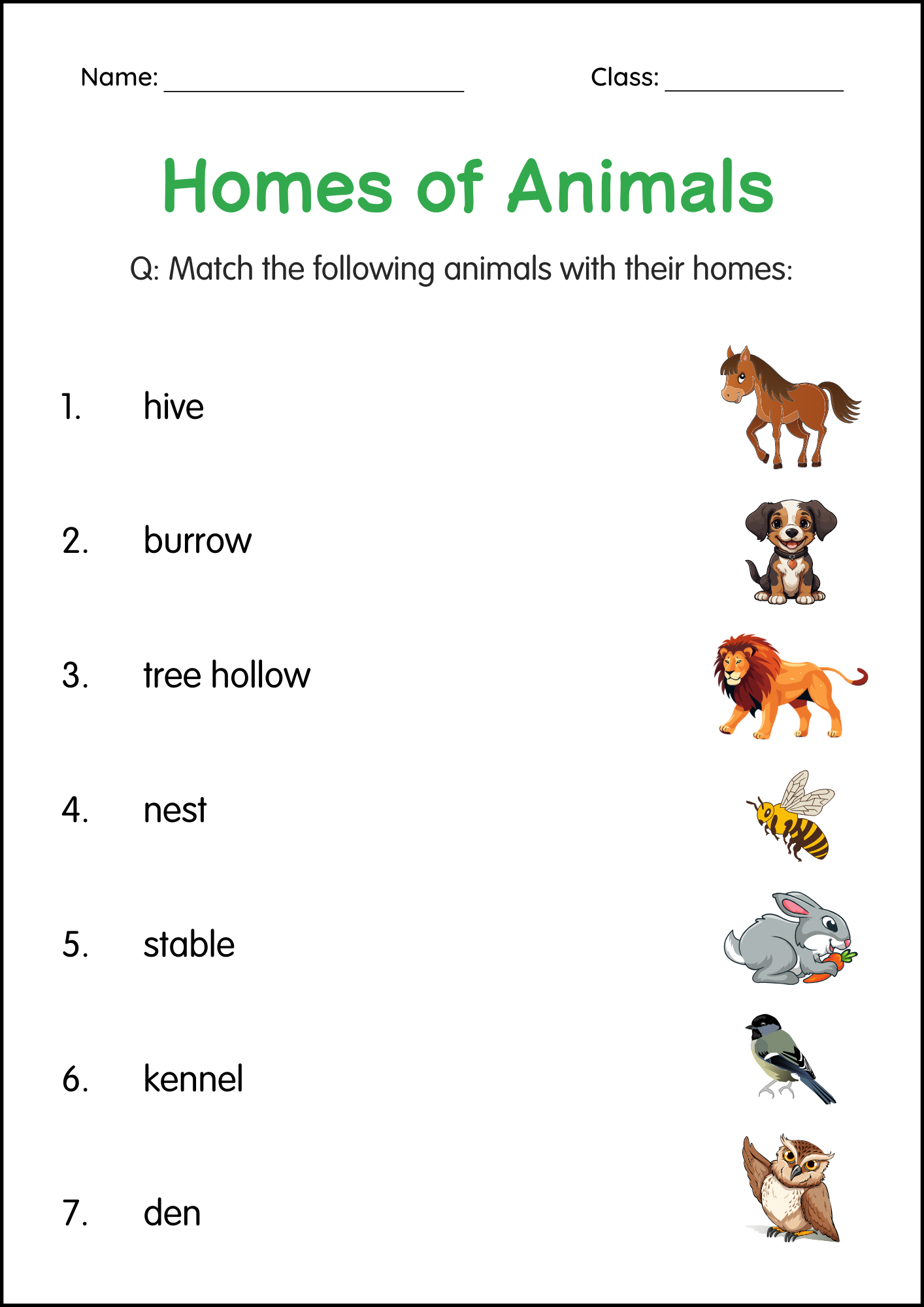 Printable Animals and Their Homes Activity Worksheets for Grade 1, 2, 3 ...
