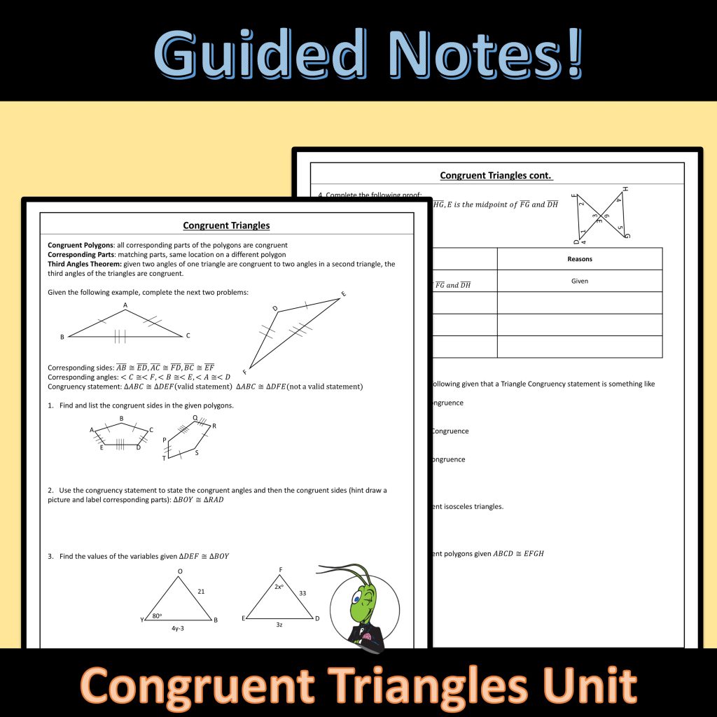 Congruent Triangles Geometry Guided Notes Congruent Triangles Unit ...