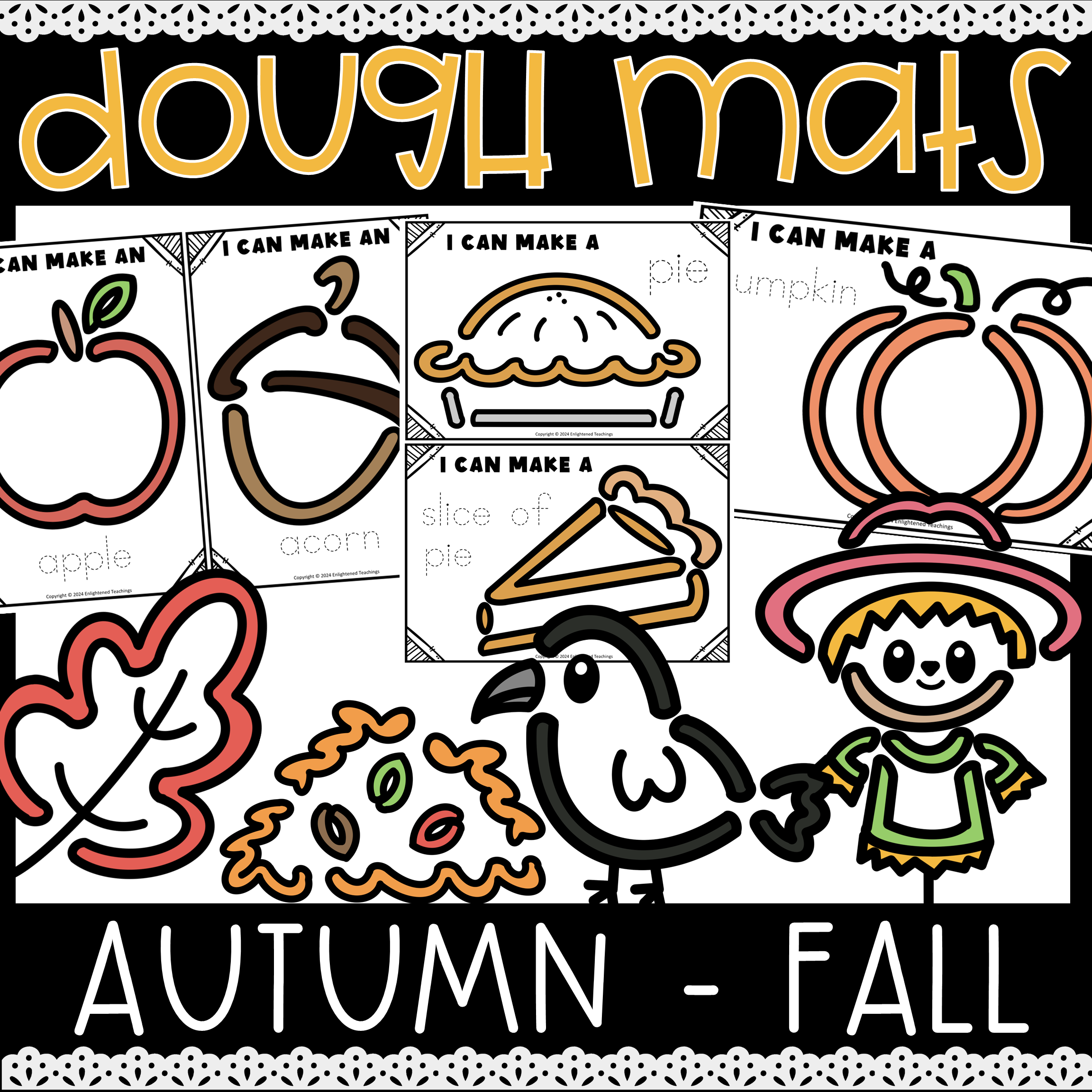 Fall Play Dough Mats Fine Motor Skills, Autumn Playdough Mats, Fall Playdoh Mats