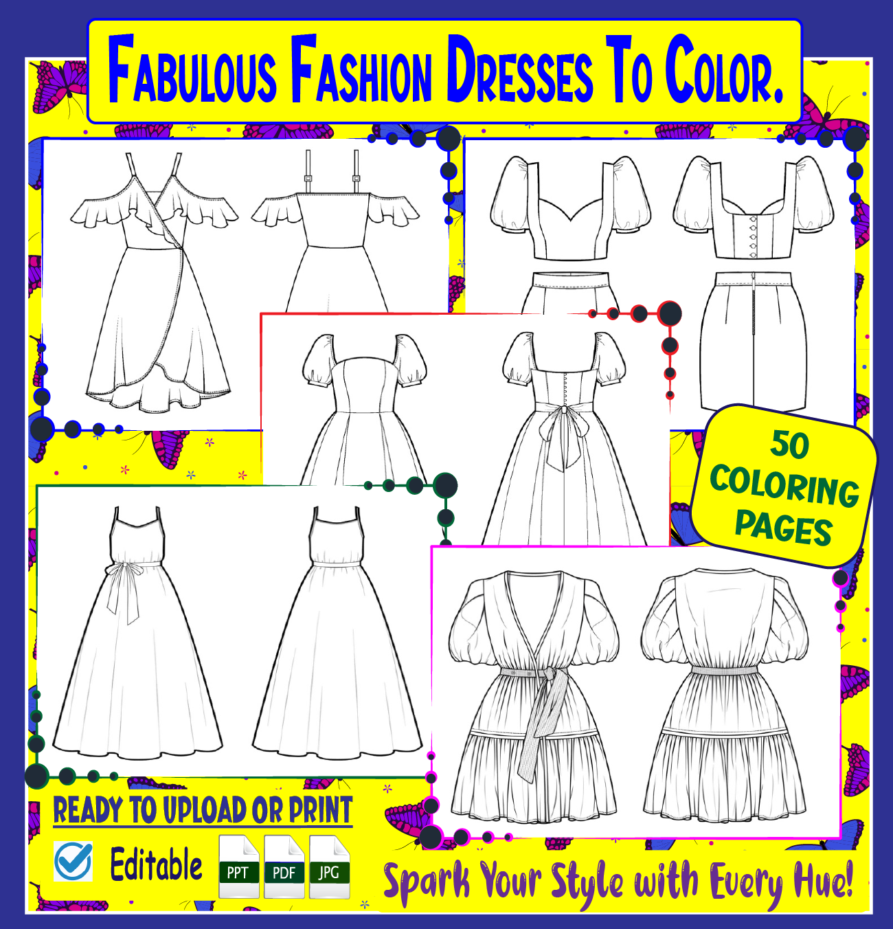 Fabulous Fashion Dresses To Color. | Made By Teachers