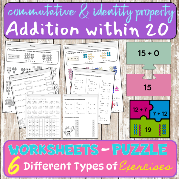 Commutative and Identity Property of Addition Worksheet & Puzzle ...