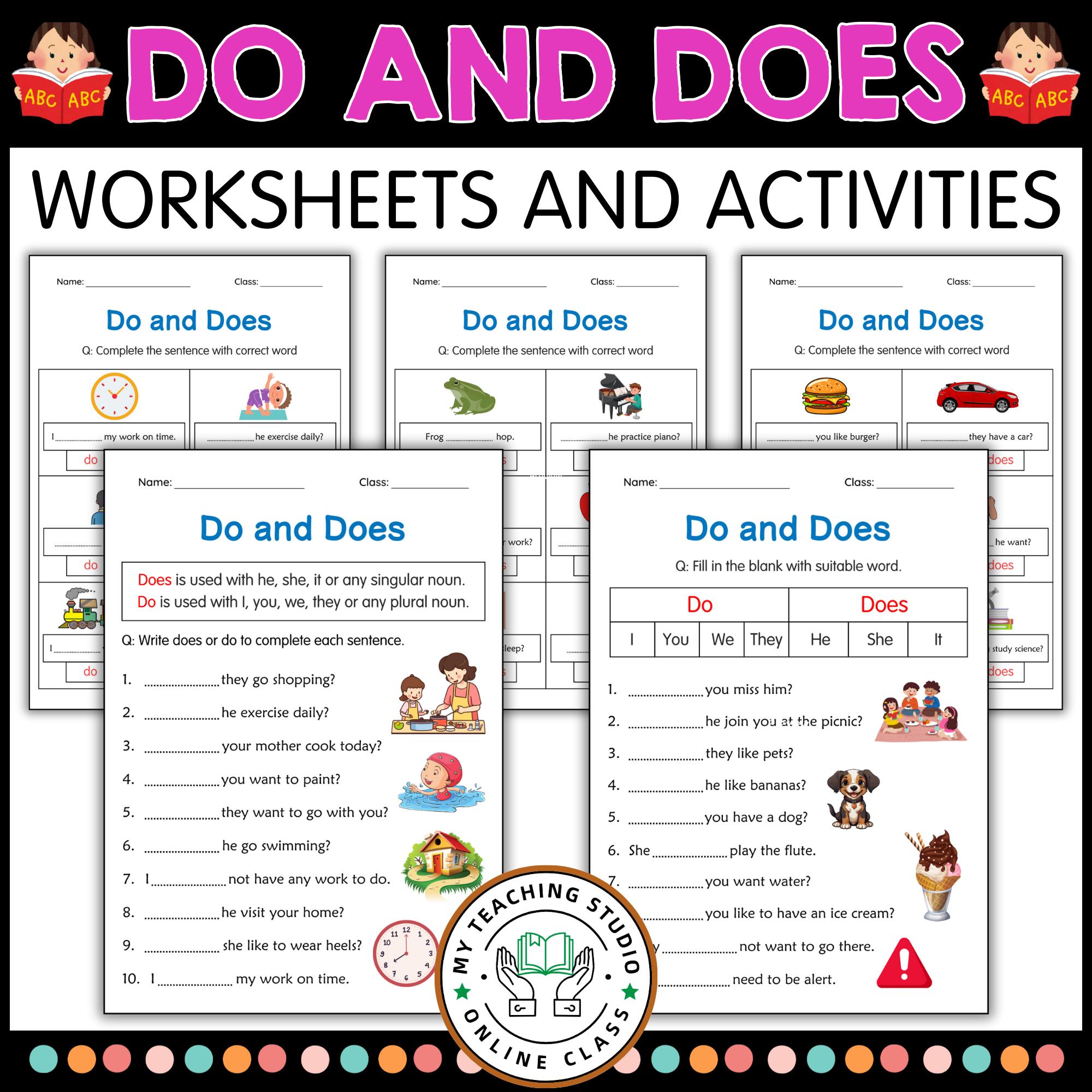 Beginner Do and Does Grammar Activity Worksheets for Grade 2