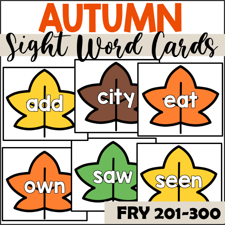 Fall Sight Word Cards for Fry 201-300