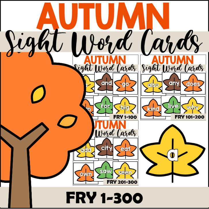 Fall Sight Word Cards for Fry 1-300